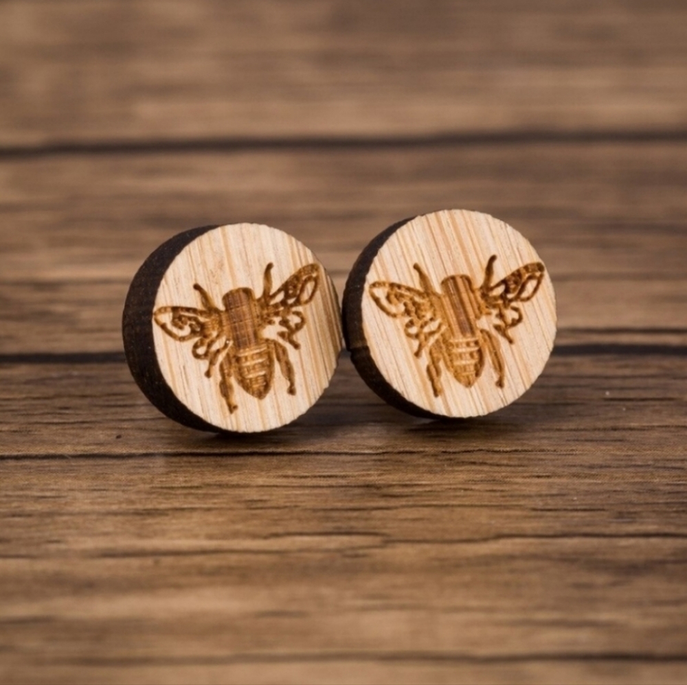 "Bee Kind" Handmade Wood Stud Earrings